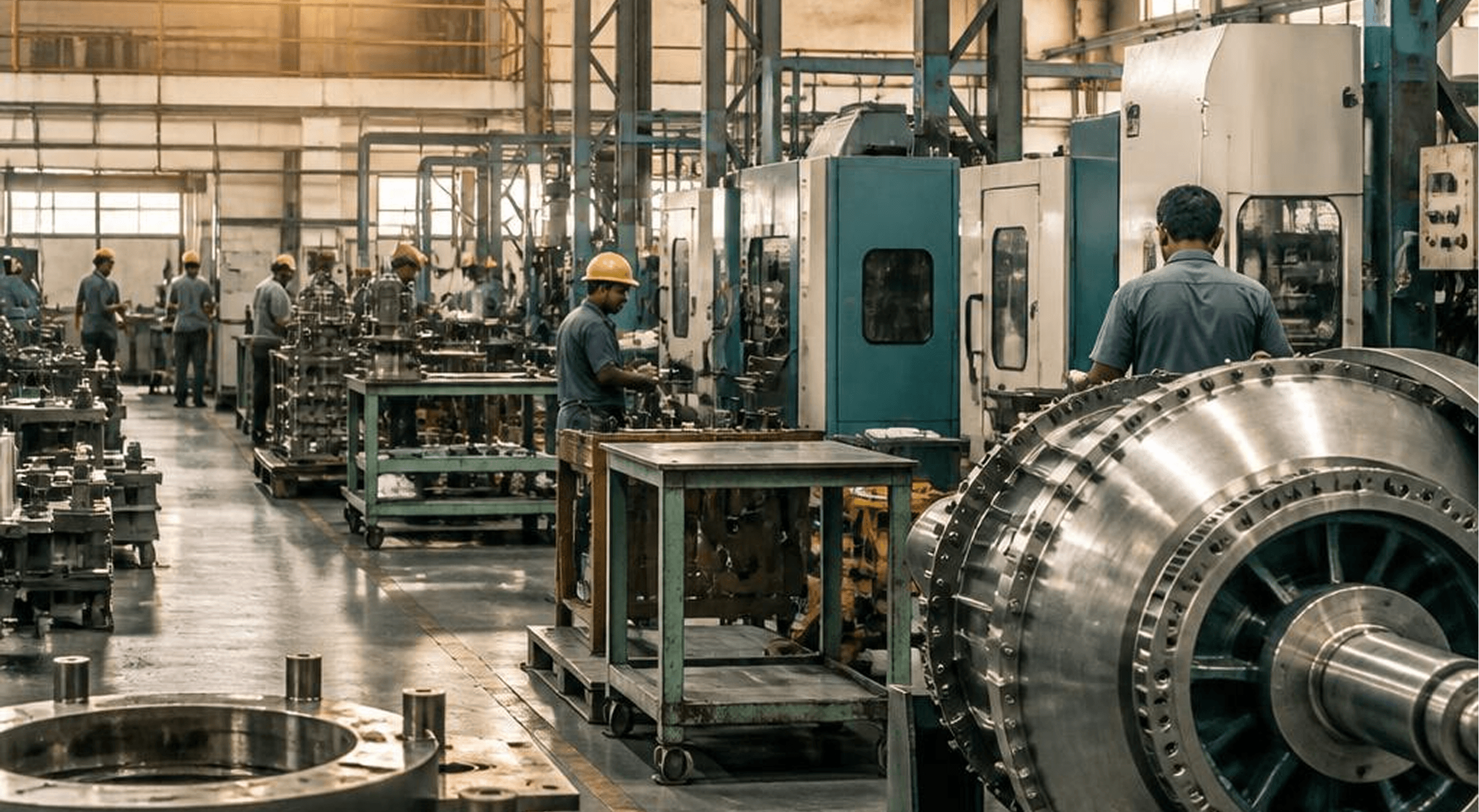 Automated manufacturing line welding a metal component